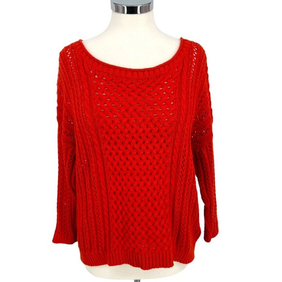 Anthropologie Moth Open Knit Zipper Back Sweater Orange Size XL - Picture 1 of 9